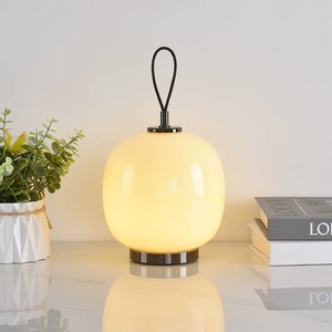 Portable Wireless Charging <b>Table</b> Lamp Glass Shade Led Night Light Battery Powered For Bedroom Living Room Desk Ambient Lighting - Product Image 4