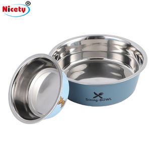 Mangkuk logam gaya Modern alat makan anjing antiselip portabel warna-warni dengan bagian bawah silikon untuk menyajikan makanan hewan dan kucing - Product Image 1