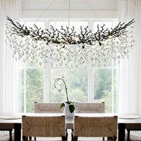 Lustre moderne en cristal noir, grand lustre rectangulaire en forme de branche d'arbre de 62,9 pouces pour salle à manger, salon, îlot central