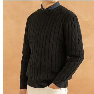 Otoño Invierno hombres 100% algodón pulóver RL estilo Base manga larga cálido Casual suéter cuello retorcido patrón frontal sólido de punto - Product Image 4