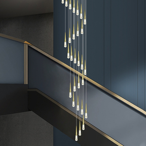 Lustre LED élégant en or poli, luminaire suspendu conique avec gouttes de cristal de glace texturées pour chambre à coucher et salle de bain - Product Image 3