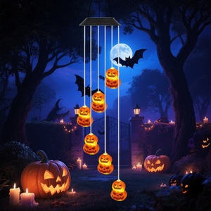<b>Solar</b> LED Pumpkin Wind Chime Halloween Outdoor <b>Garden</b> Decorations Hanging Lights - Product Image 1