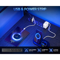 Bureau de jeu d'angle en forme de L moderne de 43 pouces avec étagère / port USB / prise de courant Lumière LED RVB réversible Bureau d'ordinateur avec tiroirs