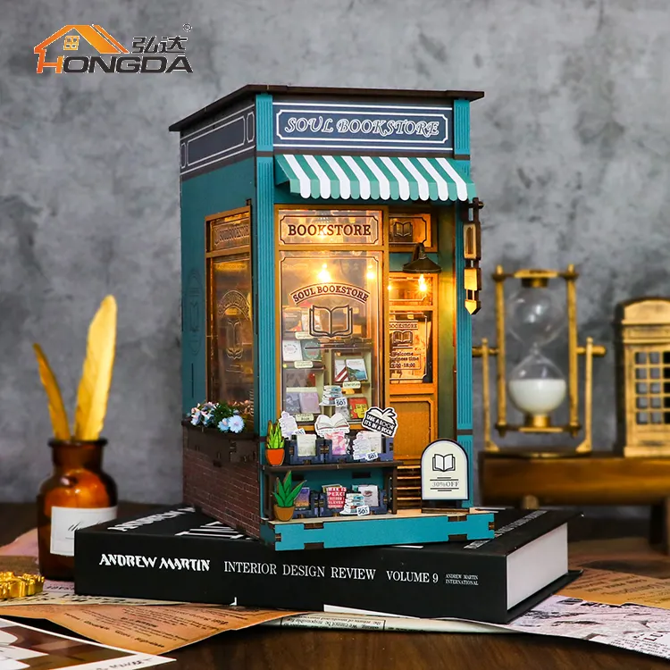 Kerajinan buatan tangan 3d buku kayu Nook dekorasi Diorama Diy buku Nook Kit dengan lampu Led buku Nook