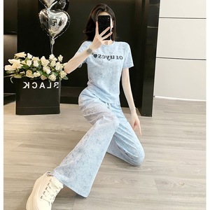 Purple <b>Tie</b> <b>Dye</b> Women's Casual Sportswear <b>Set</b> Short Sleeve Wide Leg Pants Two Piece Summer Leisure Wear - Product Image 3