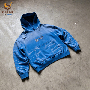 ผู้ผลิตเสื้อฮู้ดดี้สตรีทแวร์แบบหนา ทรงโอเวอร์ไซส์ สีฟ้าซีดแบบวินเทจ ล้างสีแบบแอซิดวอช สำหรับผู้ชาย - Product Image 3