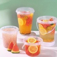 16oz 24oz 32oz Café Boisson Bubble Boba Lait Thé Fruits Jus Baril PP clair Seau Gobelets jetables en plastique avec couvercle et poignée