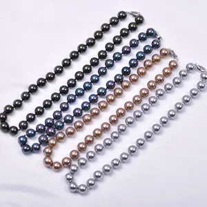 Wholesale various color pearl necklace pendant perfect round glass pearl necklace