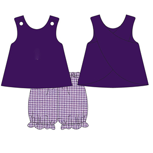 Vêtements pour enfants en vichy violet en gros, vêtements de Mardi Gras personnalisés, volants, vêtements de cavalcade, ensemble fille enfant - Product Image 2