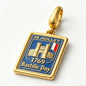 Colgante de esmalte del Día de la Bastilla del 14 de julio - Abalorio colgante de aleación de zinc chapado en oro para pulsera europea, Día del Padre, Graduación - Product Image 2