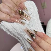 OEM/ODM Nouveau Design Vente en Gros Faux Ongles en Strass Longs Forme Cercueil Luxe à Coller Faciles à Porter Boîte d'Emballage Personnalisée