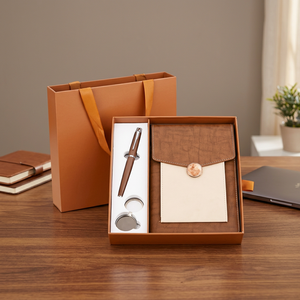 Brown Leather Business <b>Gift</b> <b>Set</b> With Metal Pen Notebook And Keychain - Product Image 4