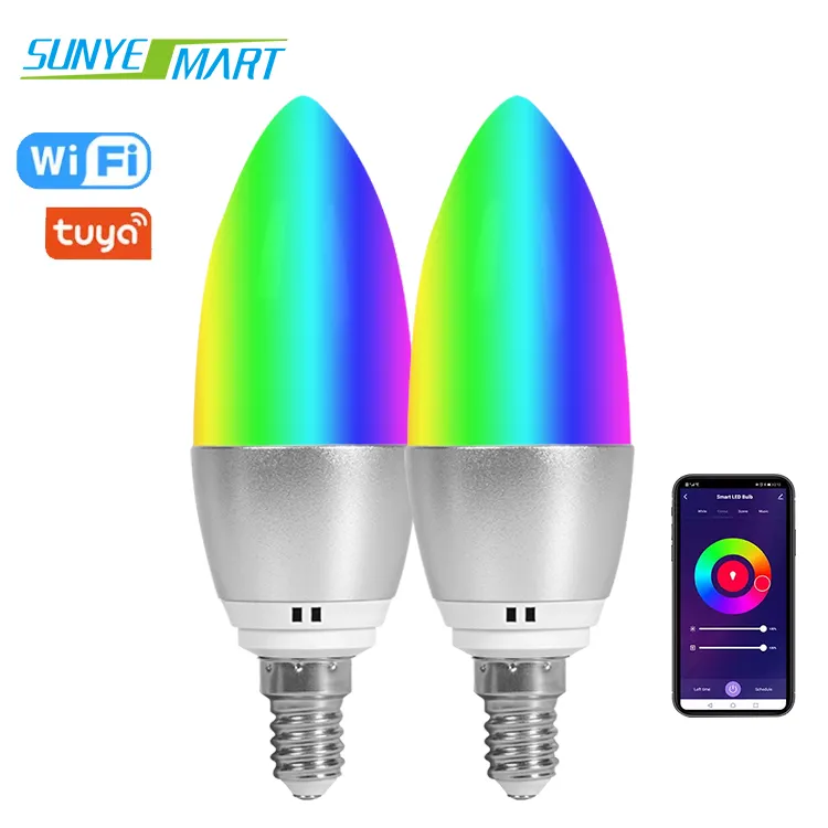 Energy Saving Home Lighting E14 5w Smart Bulb Led Candle Lights RGB Color Changing Tuya Wifi Smart Bulb