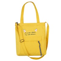 Nouveau design en gros style simple grand shopping sacs à bandoulière livre d'étudiant sac d'école fille chat toile sac fourre-tout