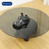 Table basse ronde moderne en verre de luxe avec la conception d'hippopotame de bande dessinée animale pour des meubles de salon