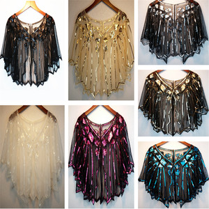 Chal Vintage dorado para mujer, chal de lentejuelas para noche, ceremonia, <span class=keywords><strong>fiesta</strong></span>, <span class=keywords><strong>Bolero</strong></span>, aleta, 1920s - Product Image 2