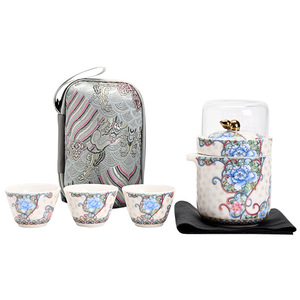 Service à thé de voyage, une théière, trois tasses, théière en céramique portable, tasses à thé pour le camping en plein air, cadeau, nouveau style chinois - Product Image 5