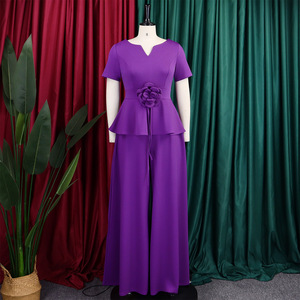 STOCK 4Colors Plain <strong>Women</strong> Two Pieces <strong>Set</strong> <strong>Short</strong> Sleeve <strong>Shirt</strong> Top <strong>and</strong> Wide Leg Pant <strong>Set</strong> 3D Flower Plus Size Daily Outfit <strong>S</strong>-XXXL - Product Image 5