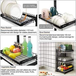 رف تجفيف أطباق قابل للفصل من 3 طبقات باللون الأسود، حامل أطباق من الفولاذ مع لوح تصريف وحامل أدوات للمطبخ - Product Image 2