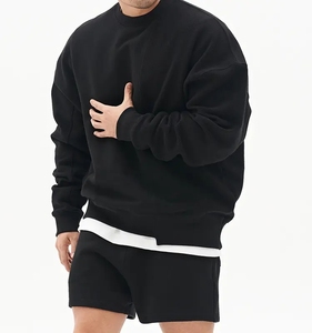 Chất Lượng Cao Heavyweight Lông Cừu Người Đàn Ông Màu Đen Áo Tùy Chỉnh In Logo Crewneck Áo Thun Cộng Với Kích Thước Của Nam Giới Hoodies & Áo Nỉ - Product Image 2