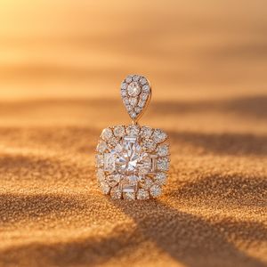 Pendentif Halo fait à la main en or 18 carats avec diamant de culture central rond taille brillant Dangle Fine Jewelry Making Luxury Gift - Product Image 1