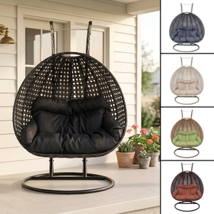 Silla Colgante Tipo <span class=keywords><strong>Huevo</strong></span> Grande para 2 Personas, Doble Asiento, con Soporte, Color Personalizado, Muebles de Mimbre para Patio, Venta al Por Mayor - Product Image 4