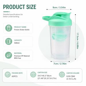 Custom Logo 500ML BPA Free <b>Protein</b> Shaker <b>Bottle</b> with Mixing Ball Portable Leakproof Sports Water Gym Fitness Shake Mixer Cup - Product Image 3