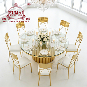 Mesas de comedor de cristal de acero inoxidable redondas de lujo modernas para bodas - Product Image 3