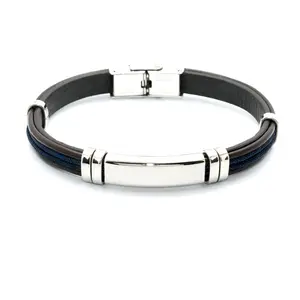 Tùy biến thời trang nam chính hãng Da 304L thép không gỉ Bangle Cuff Vòng đeo tay cho nam giới jewlery