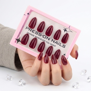 30 <span class=keywords><strong>Uñas</strong></span> Postizas Acrílicas <span class=keywords><strong>de</strong></span> Gel Suave Personalizadas Rojo Vino Corto Almendrado Estilo Chica Picante para Año Nuevo GD36 - Product Image 1