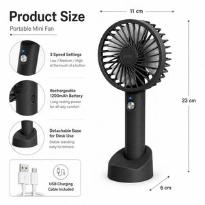 Mini ventilateur portable USB rechargeable, petit ventilateur de table avec base, logo personnalisé OEM, ventilateur de poche pour l'été - Product Image 3