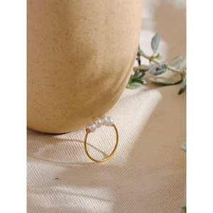 <span class=keywords><strong>Bague</strong></span> fine pour <span class=keywords><strong>femme</strong></span> JINYOU 690 en acier inoxydable couleur or, avec perles d'eau douce naturelles, étanche, plaquée PVD, bijoux. - Product Image 6