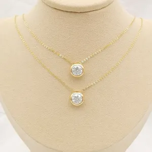 18k Real Gold With Moissanite Pendant Necklace Clover Jewelry 18K Yellow Gold Classic Jewelry Necklace Women Wholesale