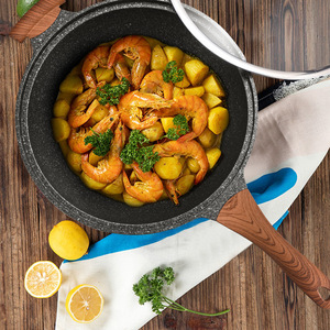 Maifan Stone Wok Round Non Stick Frying Pan With Lid For Household Kitchen Use - Product Image 2