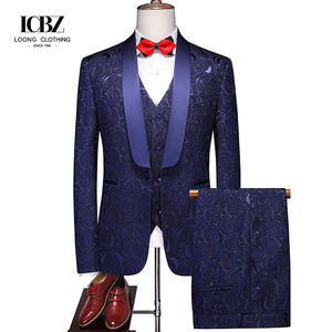 Costume robe hommes mince Version coréenne marié mariage Photo Studio Performance hôte blanc brodé costume trois pièces costume - Product Image 3