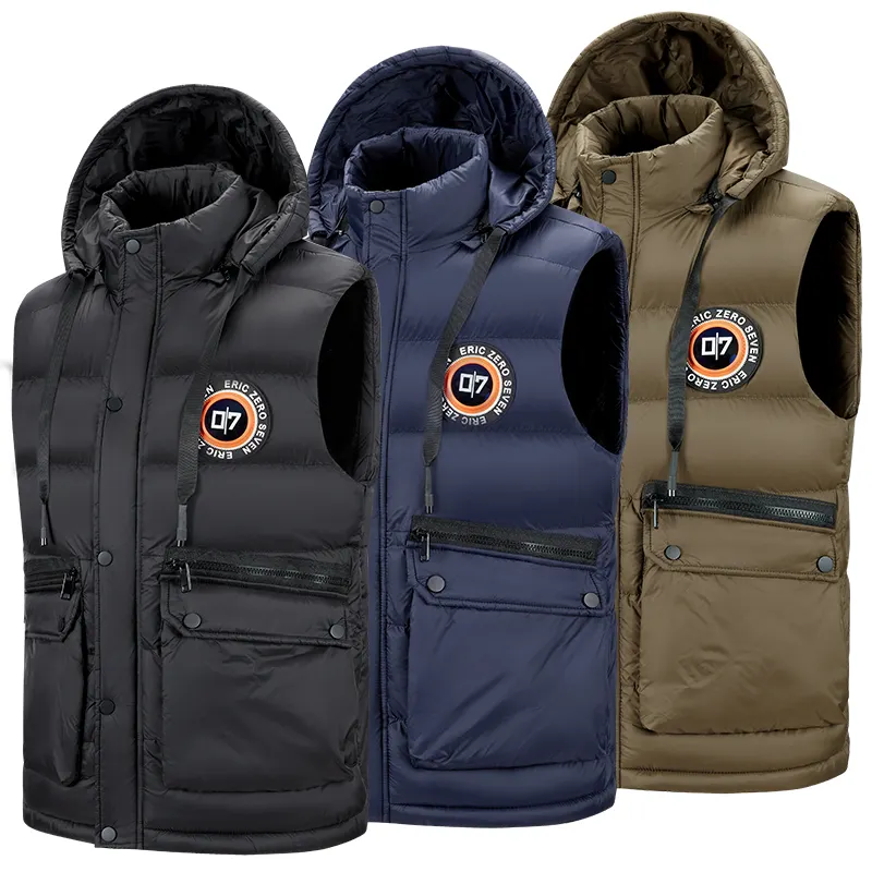 Bont Voering Waterbestendig Heren Puffer Vest 20d Nylon Zacht Licht Heren Mouwloos Jack Winter Capuchon Body Warmer Vest