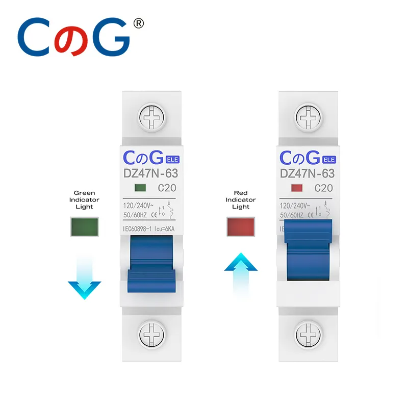 CG 2Pcs Set AC Disjoncteur Miniature 1 Pôle 6A 10A 16A 20A 25A 32A 40A 50A 63A 120/240V Thermique Magnétique Trip Din Rail Mount