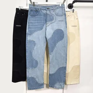 Jeans avec logo brodé personnalisé, pantalon cargo, jean de travail uni à double genou, jean de peintre en jean pour hommes