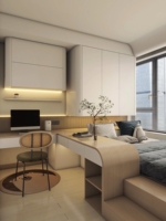 Lit Tatami Personnalisé Finition Mate Luxe Léger avec Miroir Coiffeuse Intégré pour Mobilier de Chambre d'Hôtes de Villa de Vacances