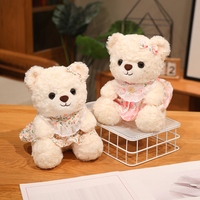 Peluche ours en peluche Kawaii avec nœud et robe florale, douce et moelleuse, avec tenue en dentelle, cadeau d'anniversaire pour filles