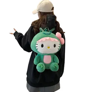 Ruunjoy Karikaturfilm Kawaii Sanrioes gefüllte Dinosaurier Hello Kt-Schultertasche Rucksack Plüschie gefüllte Schultasche Kinder Plüschpuppen-Taschen