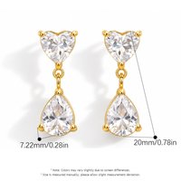 Boucles d'oreilles pendantes en acier inoxydable étanche plaqué PVD or 18 carats, en forme de goutte d'eau, avec cœur étincelant et zircon cubique taille poire, pour femme