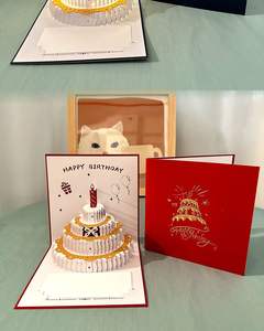 Carte d'anniversaire 3D stéréoscopique, carte de vœux dorée haut de gamme, cadeau mignon, carte de gâteau ajourée, cadeaux, cartes postales - Product Image 4