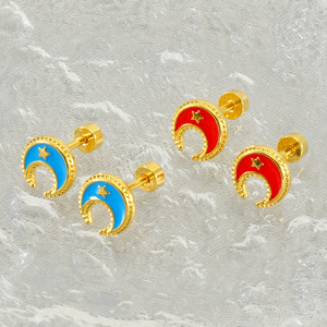 Zogxin Moon And Star Stud Earrings 18K Gold Plated Stainless Steel For Women Gift Fashion Jewelry - Product Image 2
