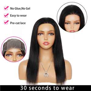 Perruque <span class=keywords><strong>sans</strong></span> <span class=keywords><strong>colle</strong></span> pré-épilée prête à porter, lisse, avec dentelle frontale, cheveux humains, <span class=keywords><strong>sans</strong></span> <span class=keywords><strong>colle</strong></span>, dentelle pré-coupée, perruque avec closure 4x4 - Product Image 3