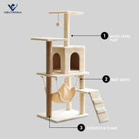 Arbre à chat multi-niveaux avec hamac et condo, griffoir en sisal, tour à chat en peluche pour chats d'intérieur