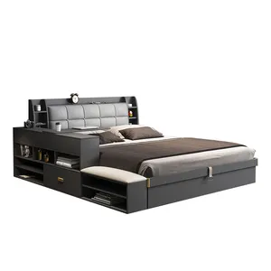 Moderno e minimalista cama de casal de 1,8m, caixa de armazenamento de pressão de ar, king/queen, mobília de quarto de solteiro, material de madeira, MDF, ideal para casa