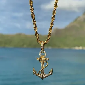 iced out hawaiian fine jewelry hip hop MICRO DIAMOND ANCHOR pendants necklace designer charms for jewelry making wholesale