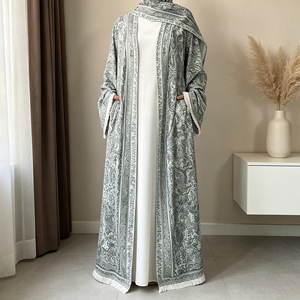 Nouvelle <span class=keywords><strong>Abaya</strong></span> de Luxe Sharut 2026 pour l'Aïd, Style Dubaï, avec Franges, Ouverte sur le Devant, Ensemble Musulman Deux Pièces avec Voile Hijab - Product Image 4