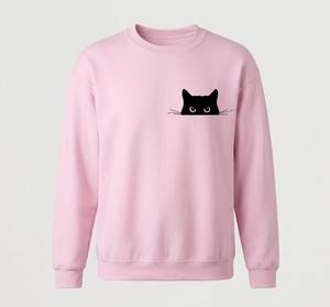 Sweat-shirt personnalisé en coton surdimensionné à col rond avec petit logo de chat sur le devant, en tissu polaire tricoté pour femme, idéal pour les tenues décontractées d'hiver - Product Image 2
